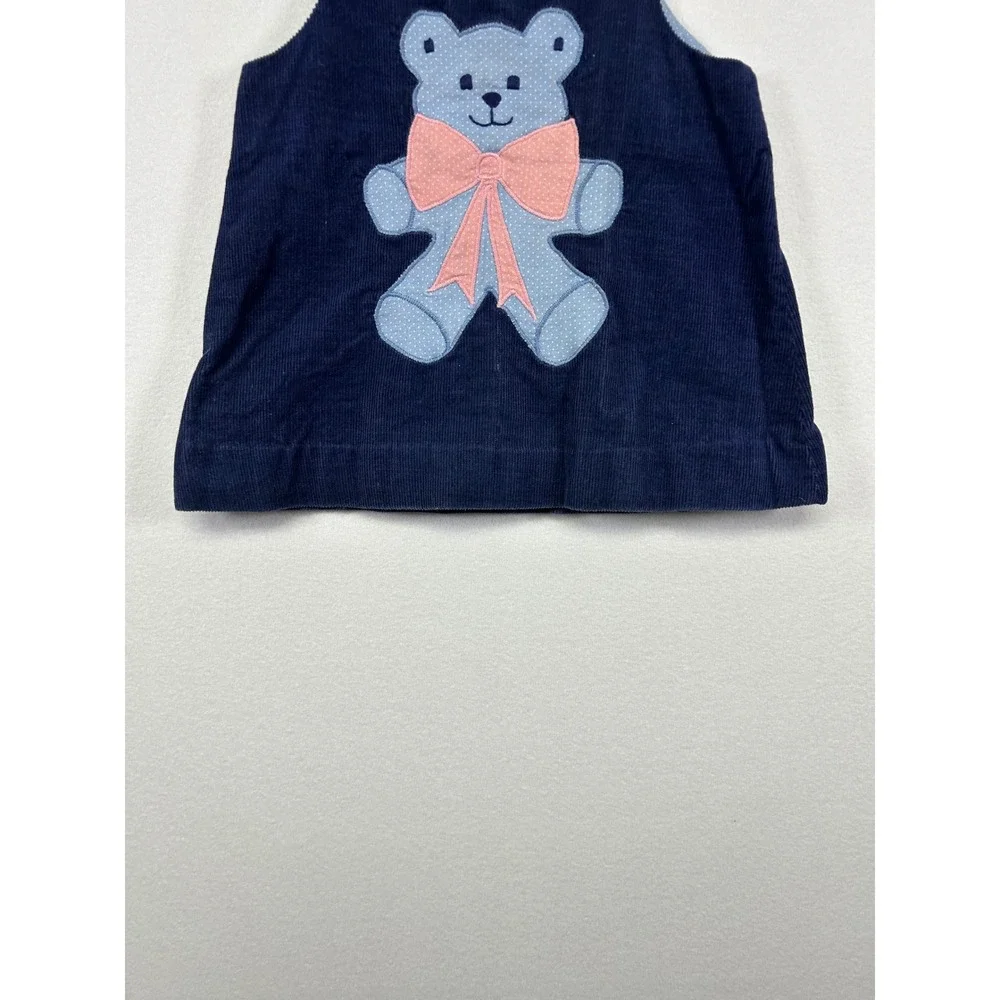 Vintage Humpty Dumpty Duds Baby Navy Corduroy‎ Teddy Bear Jumper Dress 12-18M